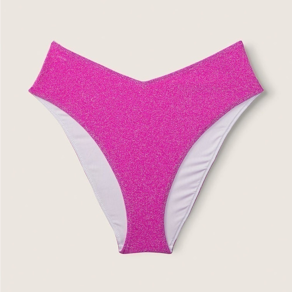 High waisted Shimmer cheeky bikini bottom size small pink VS Pink